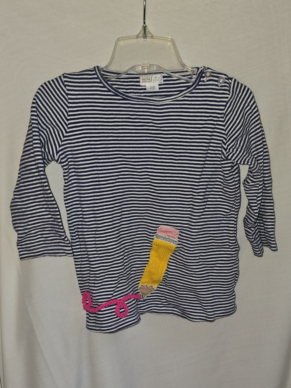 Mud Pie Navy & White Striped Long Sleeve Tee with Pencil Applique